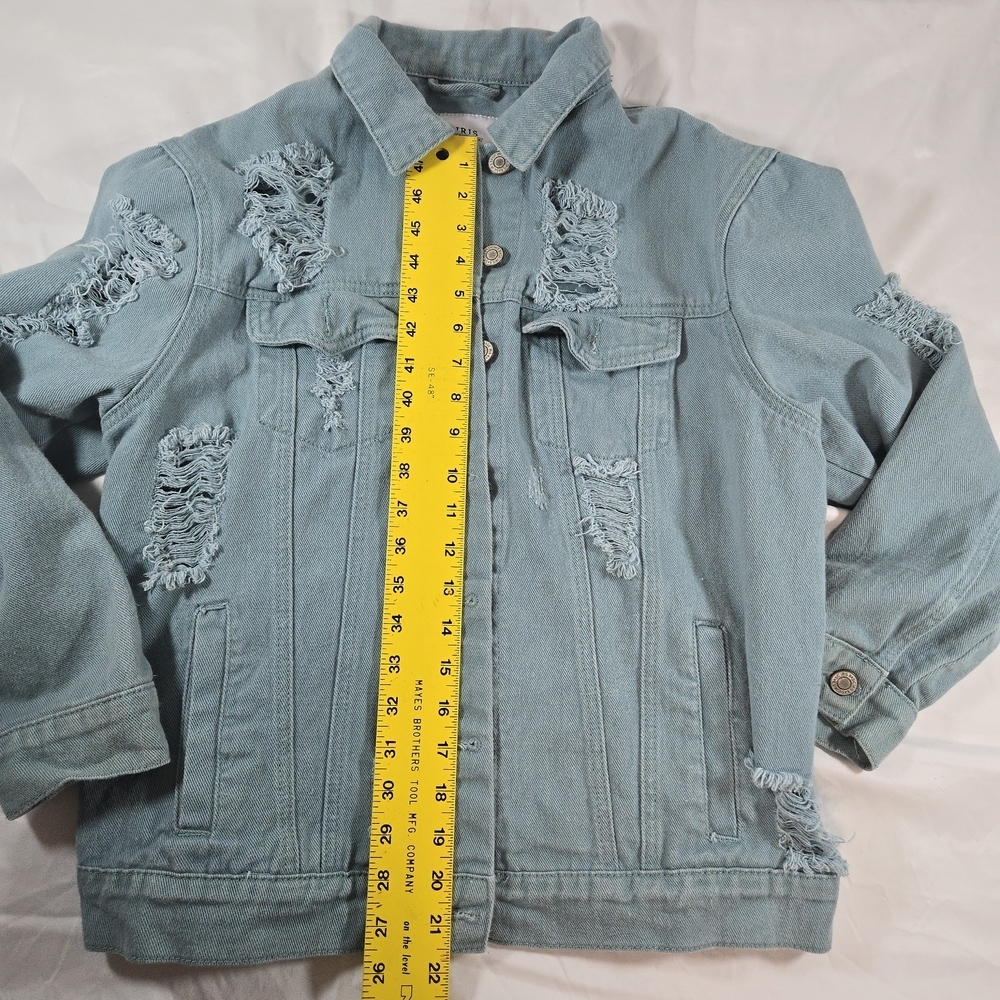 Iris Jeans Distressed Denim Jacket in Teal - Picture 2 of 13